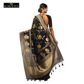 Kavvya Black Soft & Lightweight Rapier Handloom Saree - KAVVYA